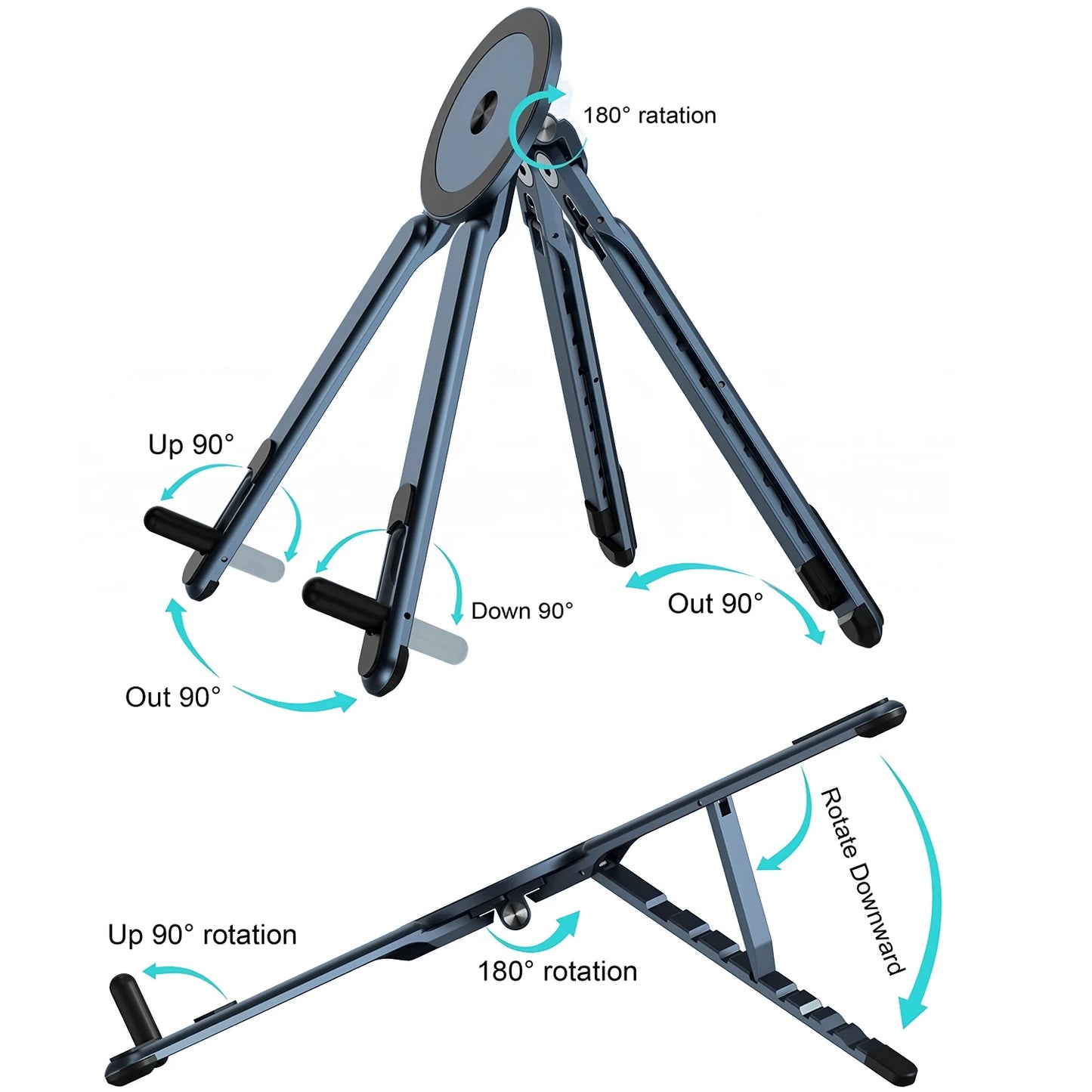 ABS Plastic Desktop 3IN1 Foldable Laptop Stand for Macbook iPad Handheld Magnetic Phone Holder for iPhone Rotate Tripod Bracket