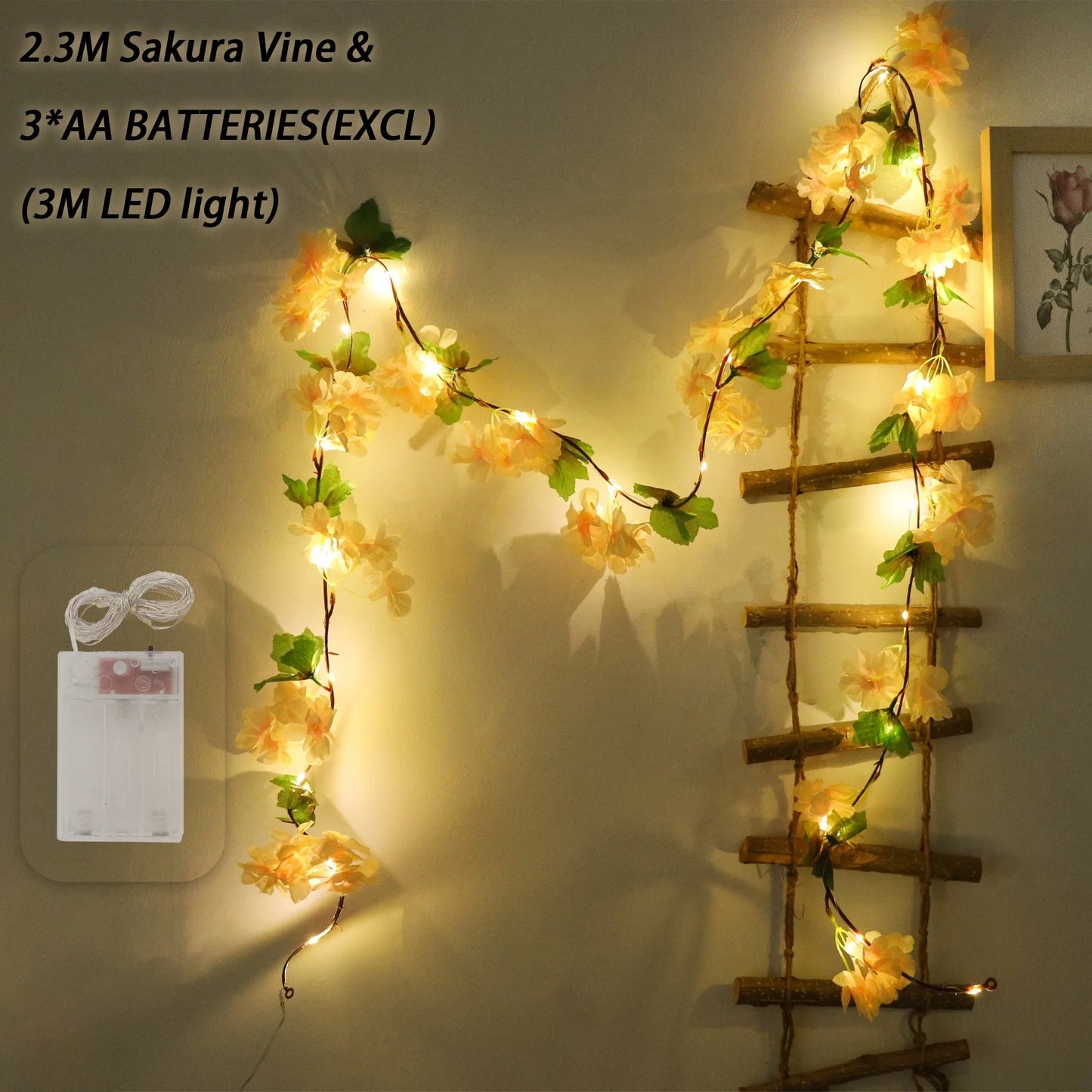 Artificial Sakura Flowers Vine LED String Lights Wedding Decoration Garden Arch Hanging Home Room Decor Christmas Party Ornament