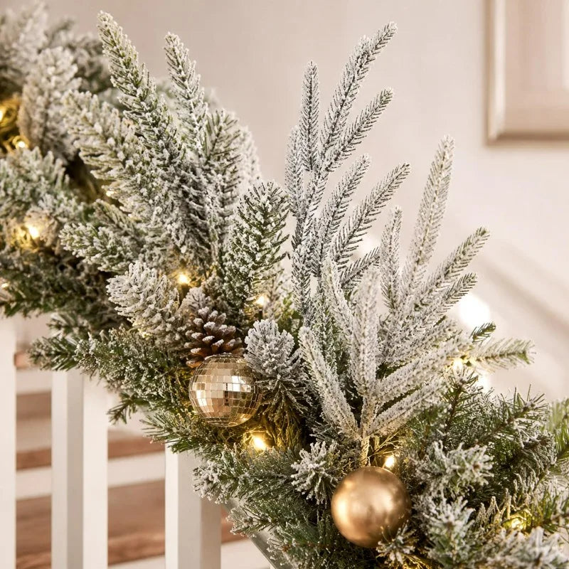 Artificial Christmas Pine Branches Snow Pines Needles Fake Plant Garland Decor DIY Xmas Tree Hanging Pendant Party Supplies