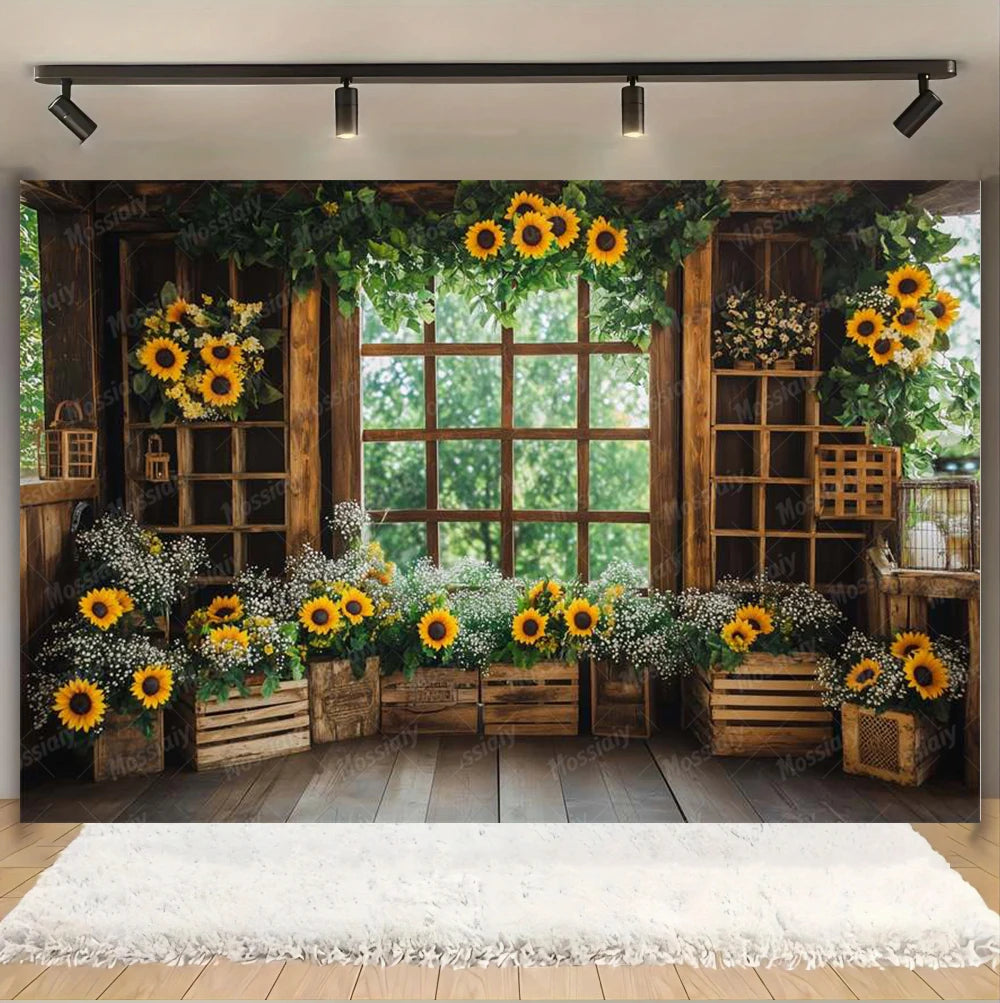 Sunflower Backdrop Photography Yellow Flower Wall Bee Garden Autumn Baby Shower Portrait Wedding Birthday Background Photo Props