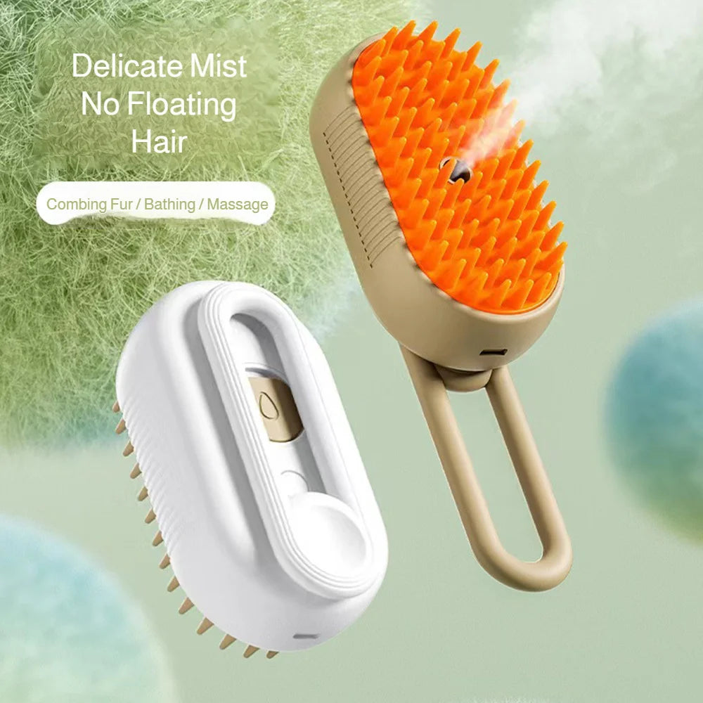 Pet Steam Spray Comb for Detangling and Deshedding 3-in-1 Hair Removal No-Wash Cleaning Massage Grooming Brush for Cats and Dogs