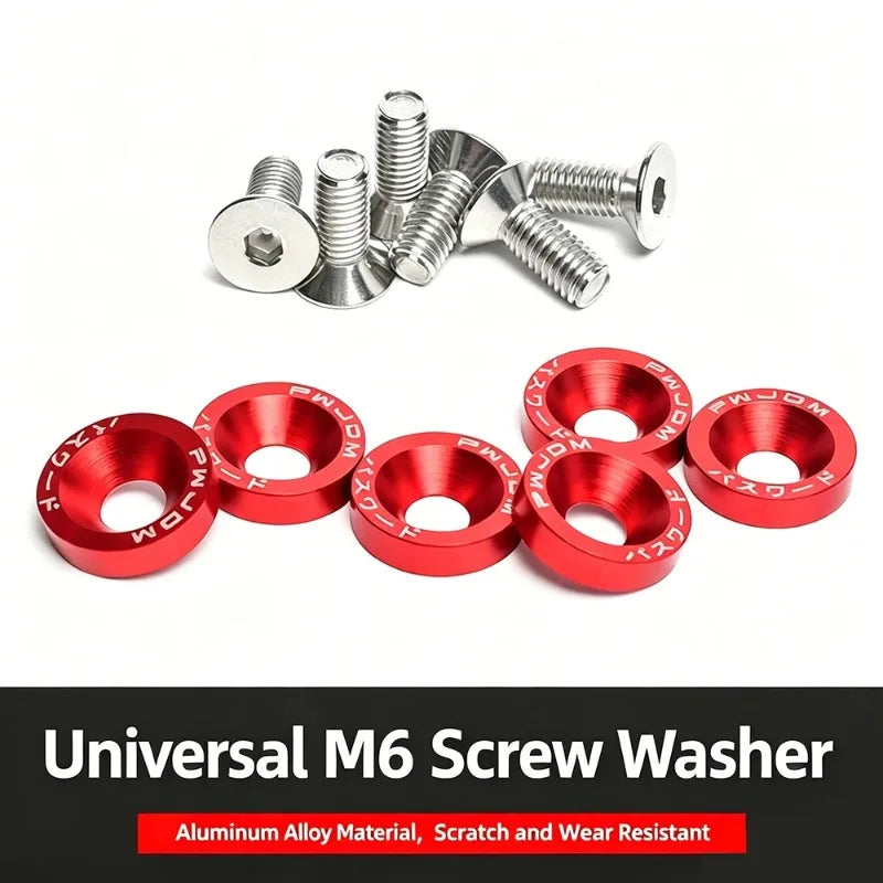 10 PCS M6 Car Modified Fasteners Fender Washer Bumper Engine Concave Screws Fender Washer License Plate Bolts Car Styling Gasket