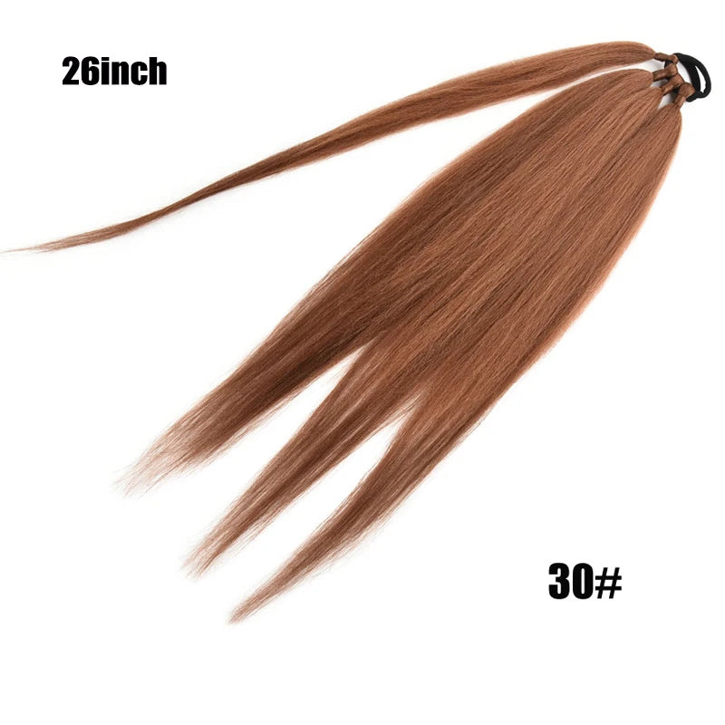 Ponytail Extensions Synthetic Boxing Braids Wrap Around Chignon Tail With Rubber Band Hair Ring 26 Inch Brown Ombre Braid DIY
