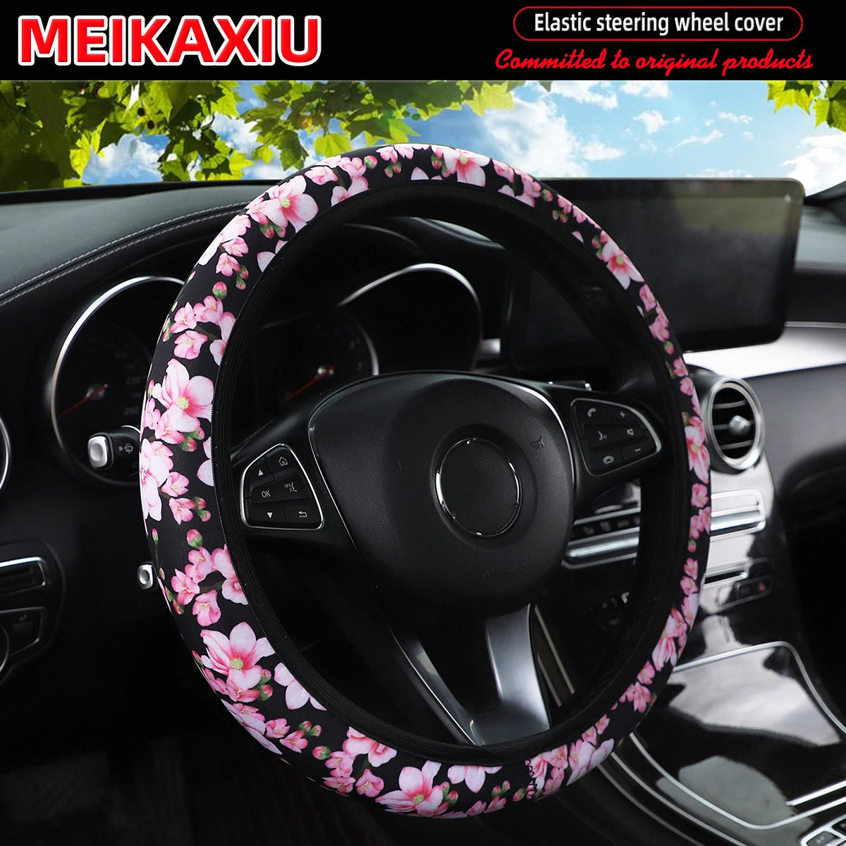 16 styles of cow Daisy red and white flower Panda diving material elastic car steering wheel covers without inner rings