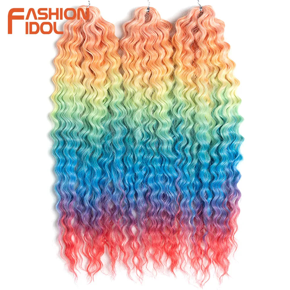 LOVE ME 22 Inch 300g/3pcs Ariel Curl Hair Water Wave Twist Crochet Hair Synthetic Ombre Rainbow Color Braiding Hair Extensions