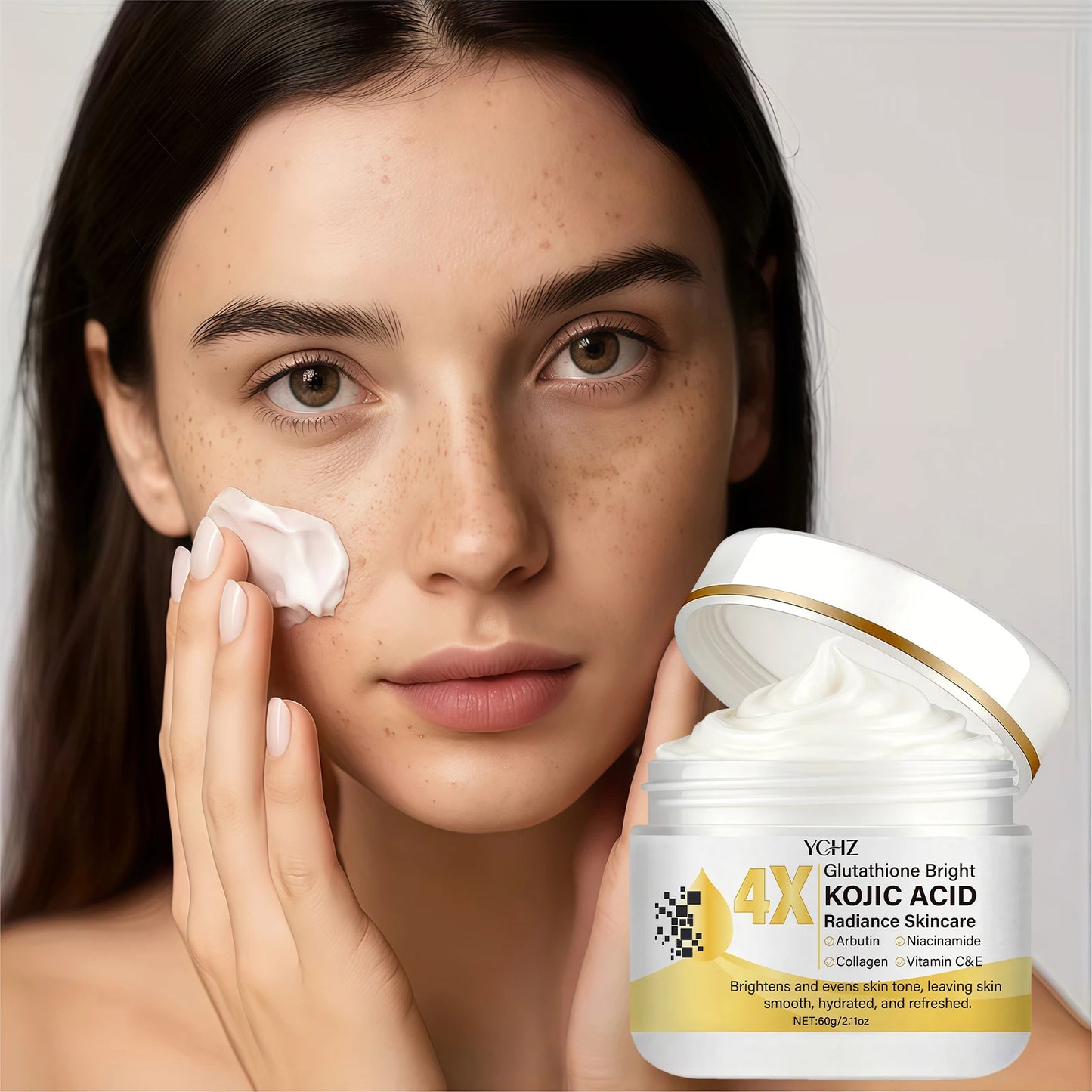 Kojic Acid Cream, Evens Out Skin Tone, Eliminates Dark Spots and Dullness - Non-Greasy, Suitable for Both Men and Women - Whitening and Moisturizing Cream, for Day and Night Use - 60g