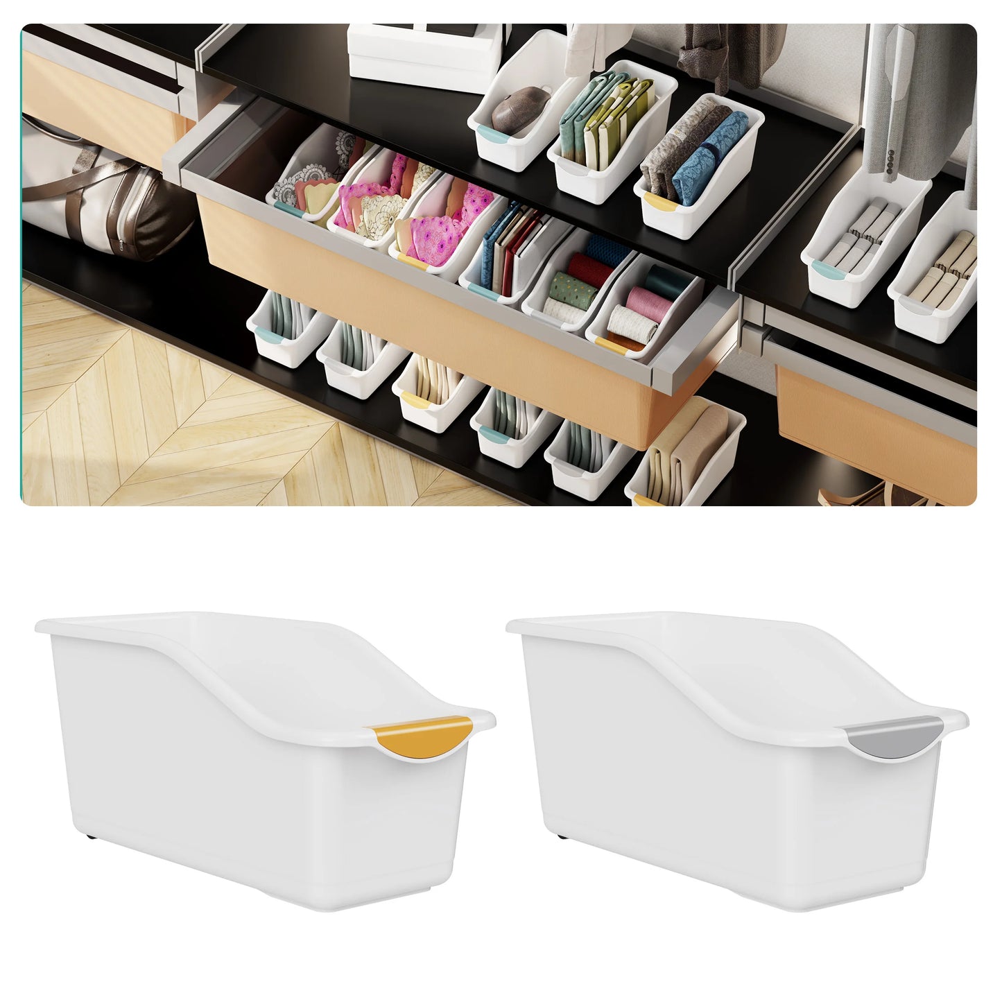 2pcs Curved Design Storage Boxes - Heavy-Duty Plastic Organizer, White Space-Saving Container for Under Sink, Pantry & Cabinet