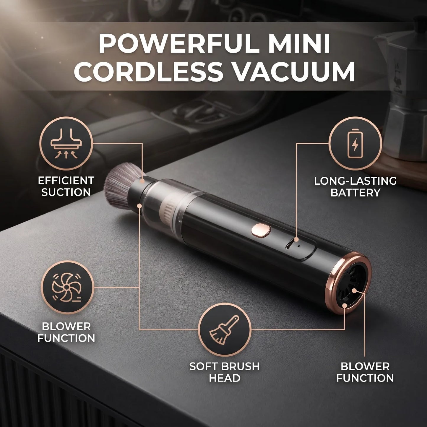 Car Vacuum Cleaner Handheld Mini Cordless Coffee Grinder Remover for Car Home Office Coffee Grinder