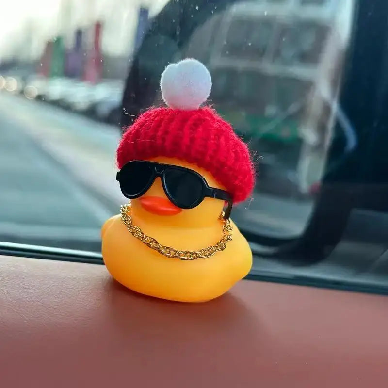 Rubber Duck Car Ornaments Winter Duck Car Dashboard Decorations for Christmas Decor Home Decorations with Mini Hat Sunglasses