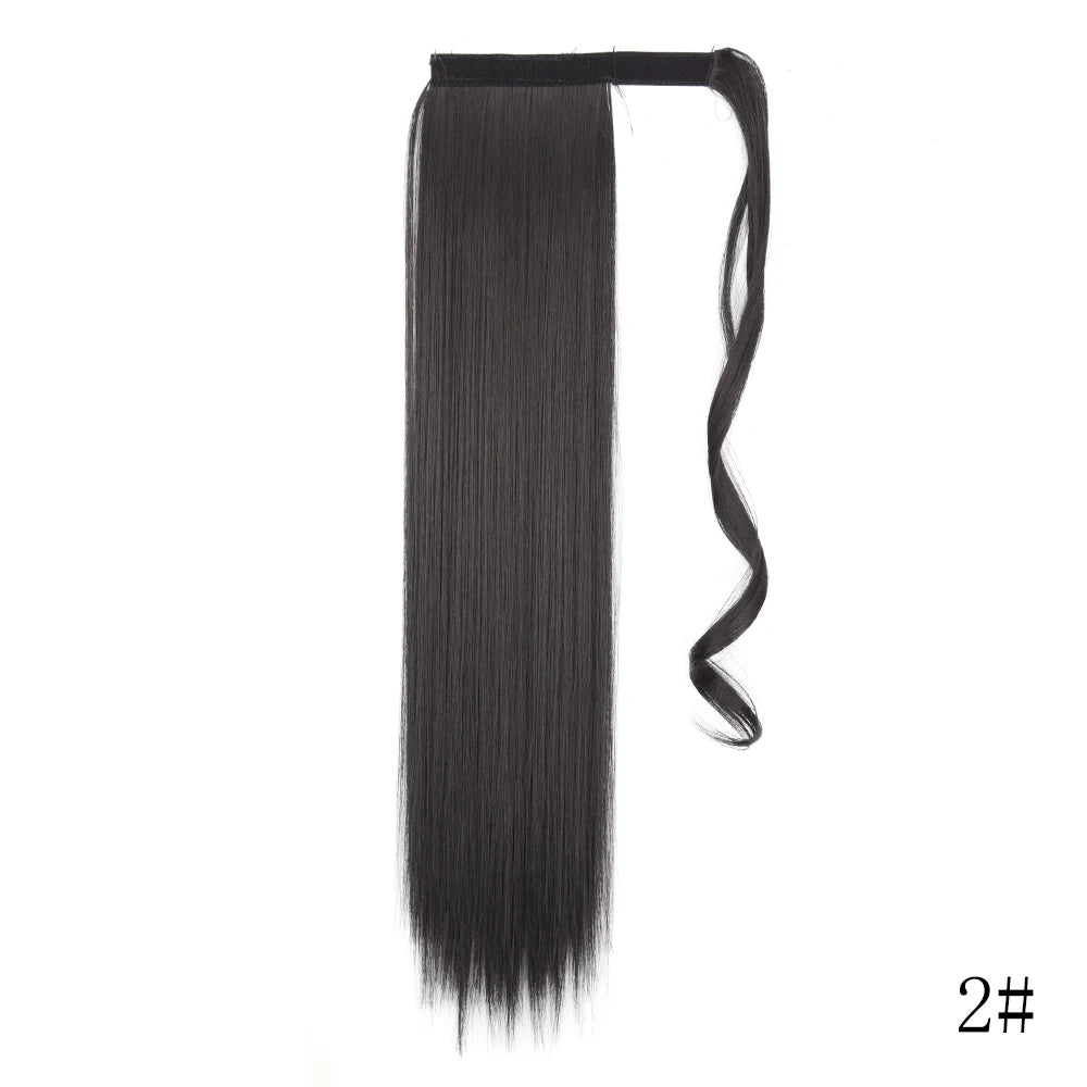 LISI GIRL Synthetic Hair 22''34'' Long Straight Ponytail Wrap Around Ponytail Clip in Hair Extensions Black Hairpiece Headwear