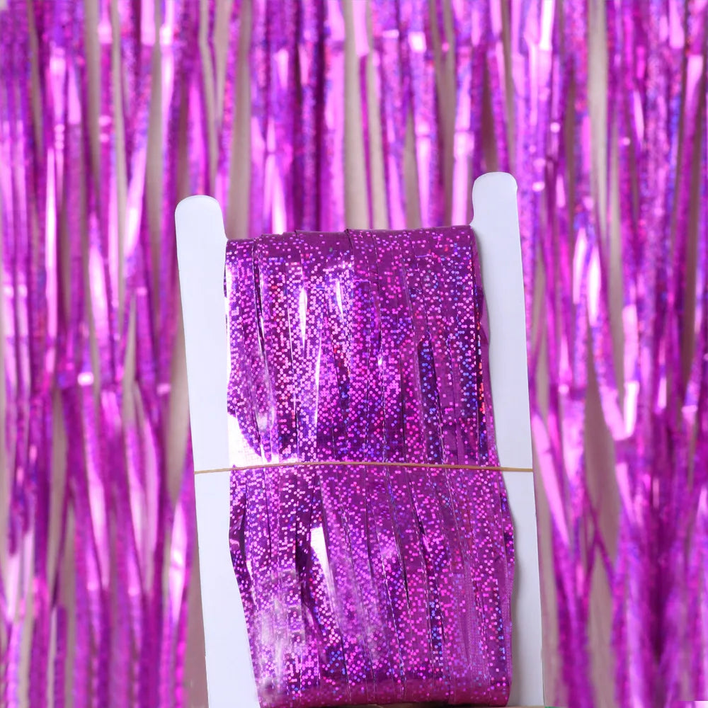 Metallic Tinsel Foil Fringe Curtains Photo Backdrop Glitter Streamers Foil Fringe Backdrop Curtain for Xmas Wedding Background