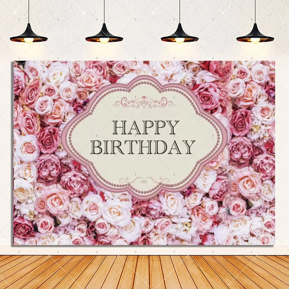 Rose Pink Floral Photography Backdrop Supplies Flower Wall Wedding Birthday Party Decorations Bridal Marriage Background Banner