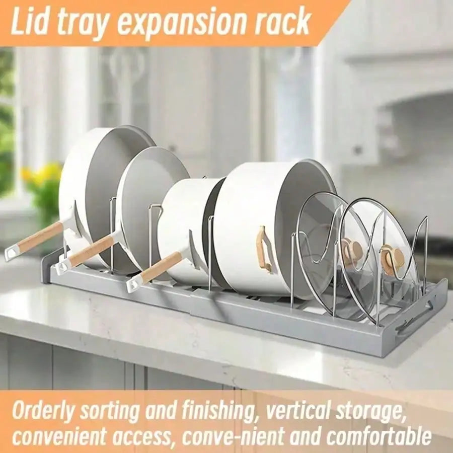 Heavy-Duty Pull-Out Pot Lid Organizer Rack, Under Cabinet Kitchen Organizer With 8 Adjustable Compartments, Space-Saving Kitchen Essentials, Sturdy Home Accessories, Fits Pots Pans Lids, Easy Install For Kitchen Restaurant Ho