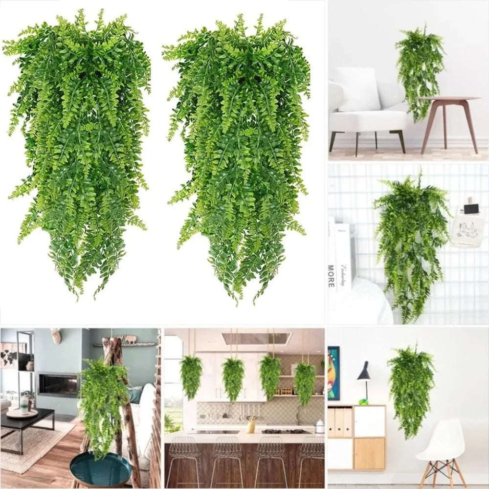 Plastic Persian Fern Leaves Realistic Hanging 76CM Fake Vine Grass Anti-UV Green Artificial Plants Wedding Party Wall