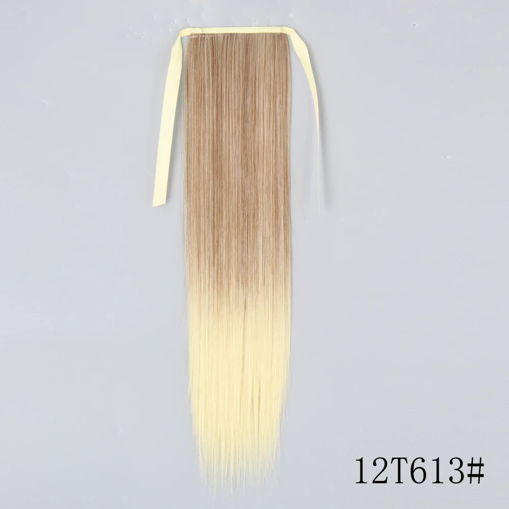 LISI GIRL Synthetic Hair 22''34'' Long Straight Ponytail Wrap Around Ponytail Clip in Hair Extensions Black Hairpiece Headwear