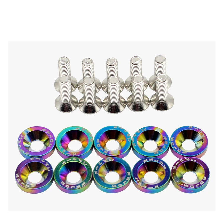 10 PCS M6 Car Modified Fasteners Fender Washer Bumper Engine Concave Screws Fender Washer License Plate Bolts Car Styling Gasket