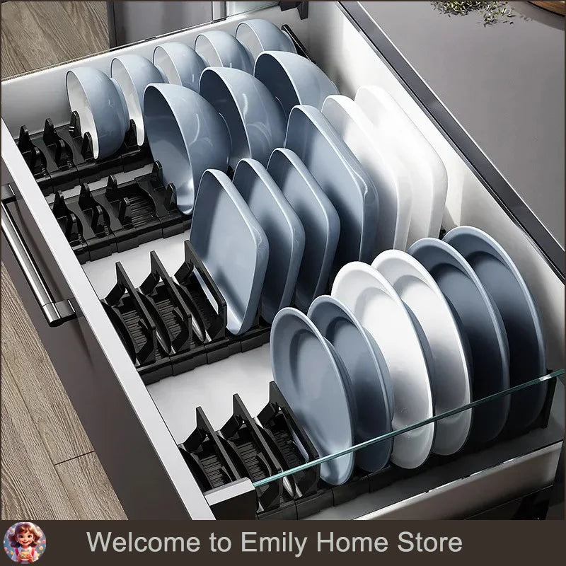 Retractable Drawer Bowls Plate Storage Holder Shelves Countertop Sink Supplies Shelf Kitchen Under Cabinet Adjustable Dish Rack