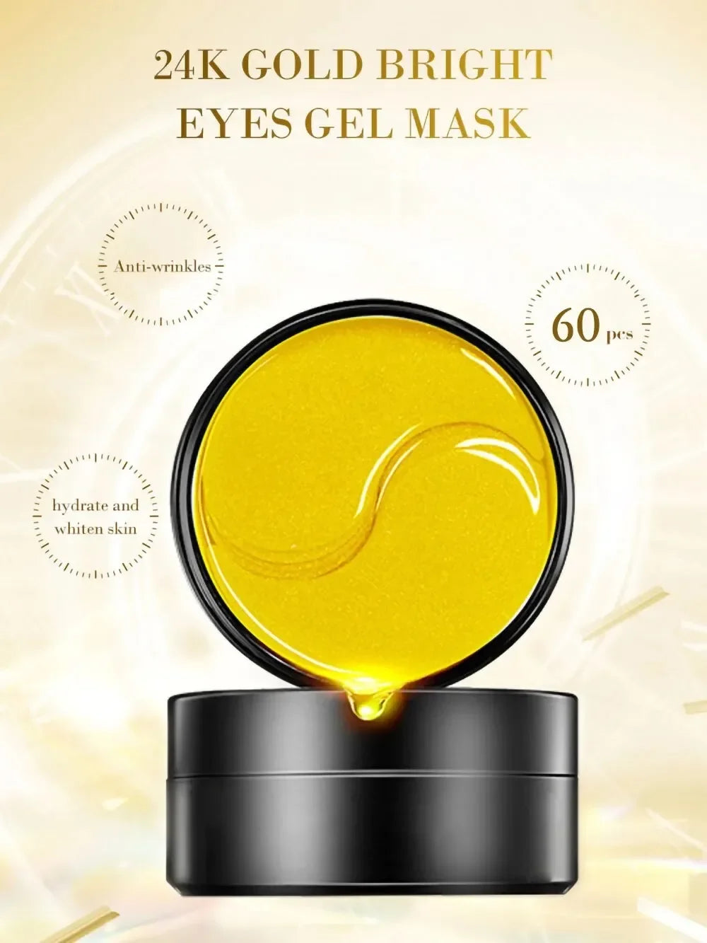 60pcs Golden Moisturizing Eye Mask Relieve Eye Dark Circle Fatigue Nourish Under Eye Area Collagen Crystal Korean Skin Care
