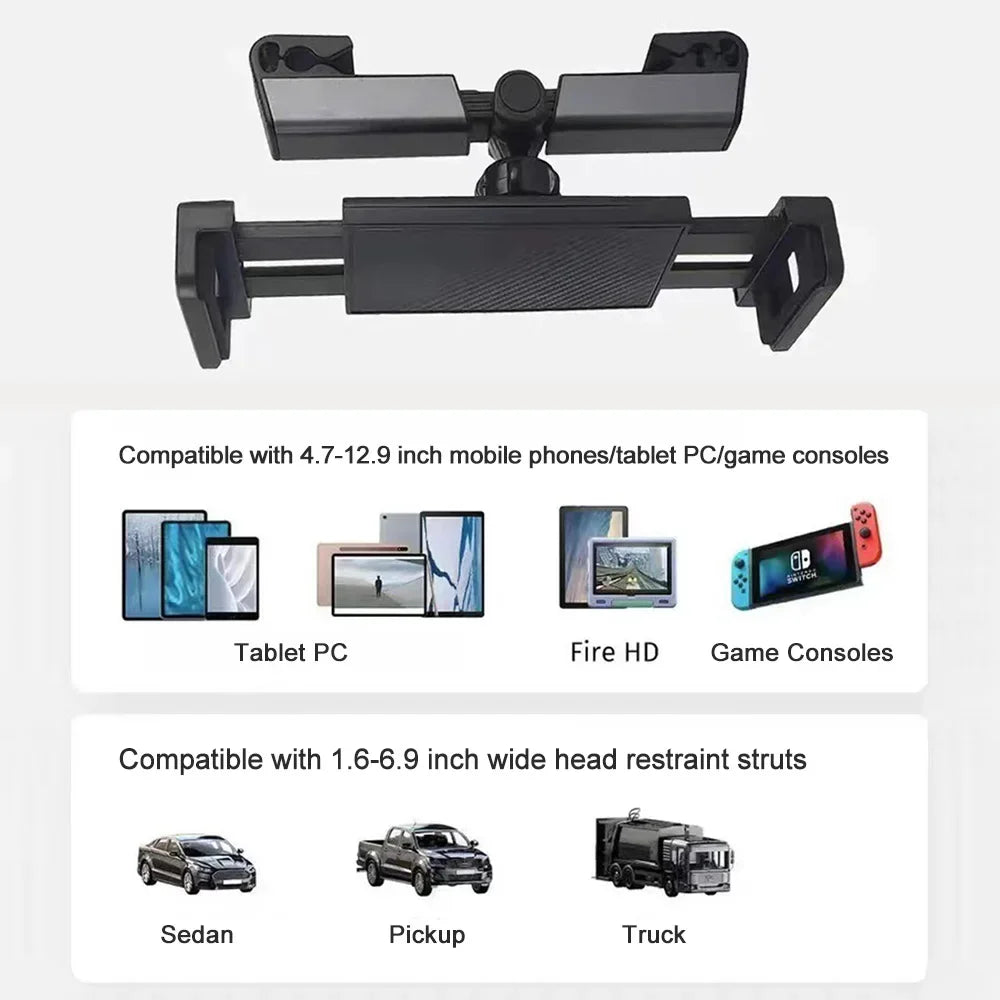 Telescopic Car Phone Holder for Rear Row Tablet Holder Anti Shake Tablet Mount Universal Auto Phone Stand for 4-12.9 Inch iPad