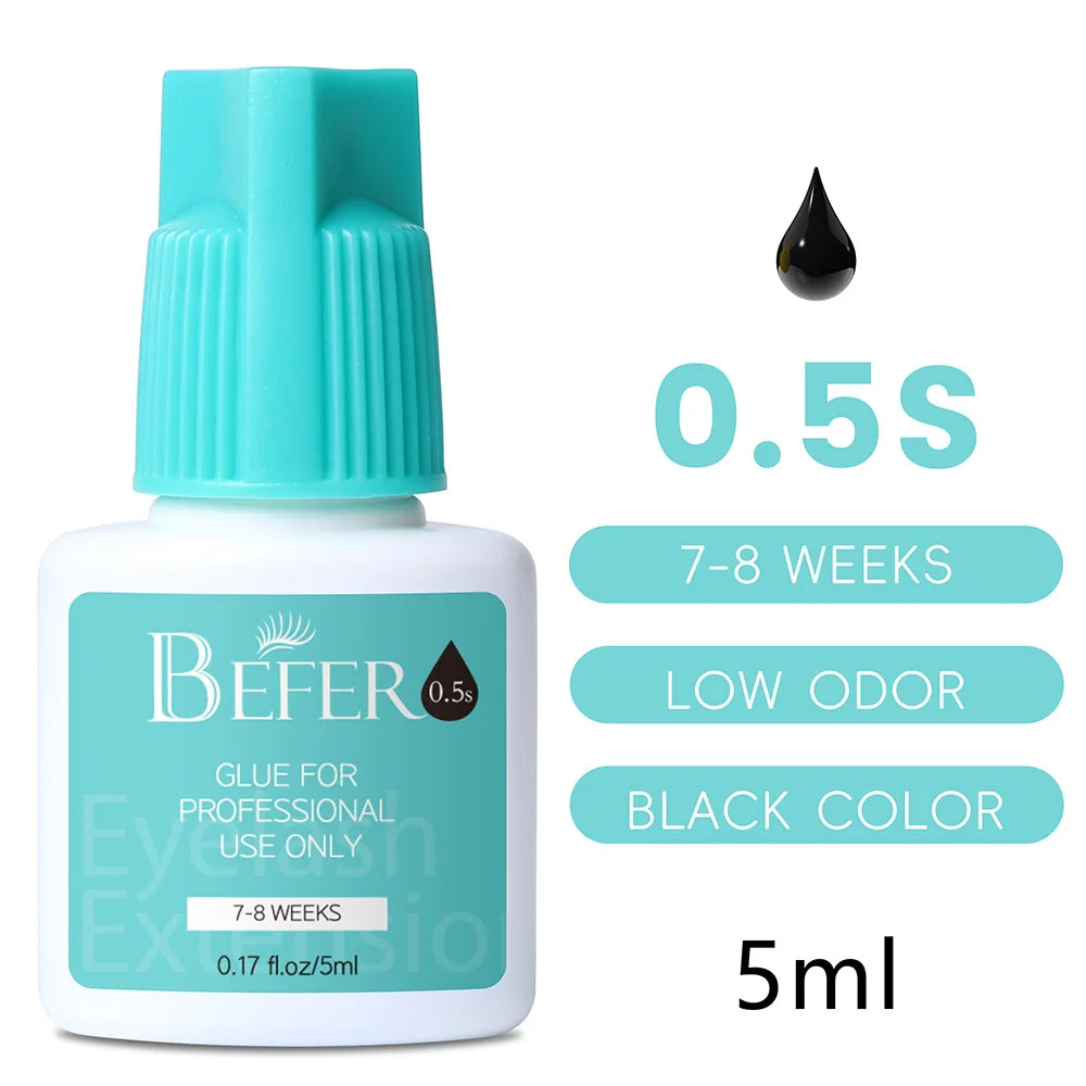 Professional Eyelash Extensions Glue 0.5-1 Sec Fast Drying Black/Clear Color 5ml Lash Glue Low Odor No Irritant Befer Beauty