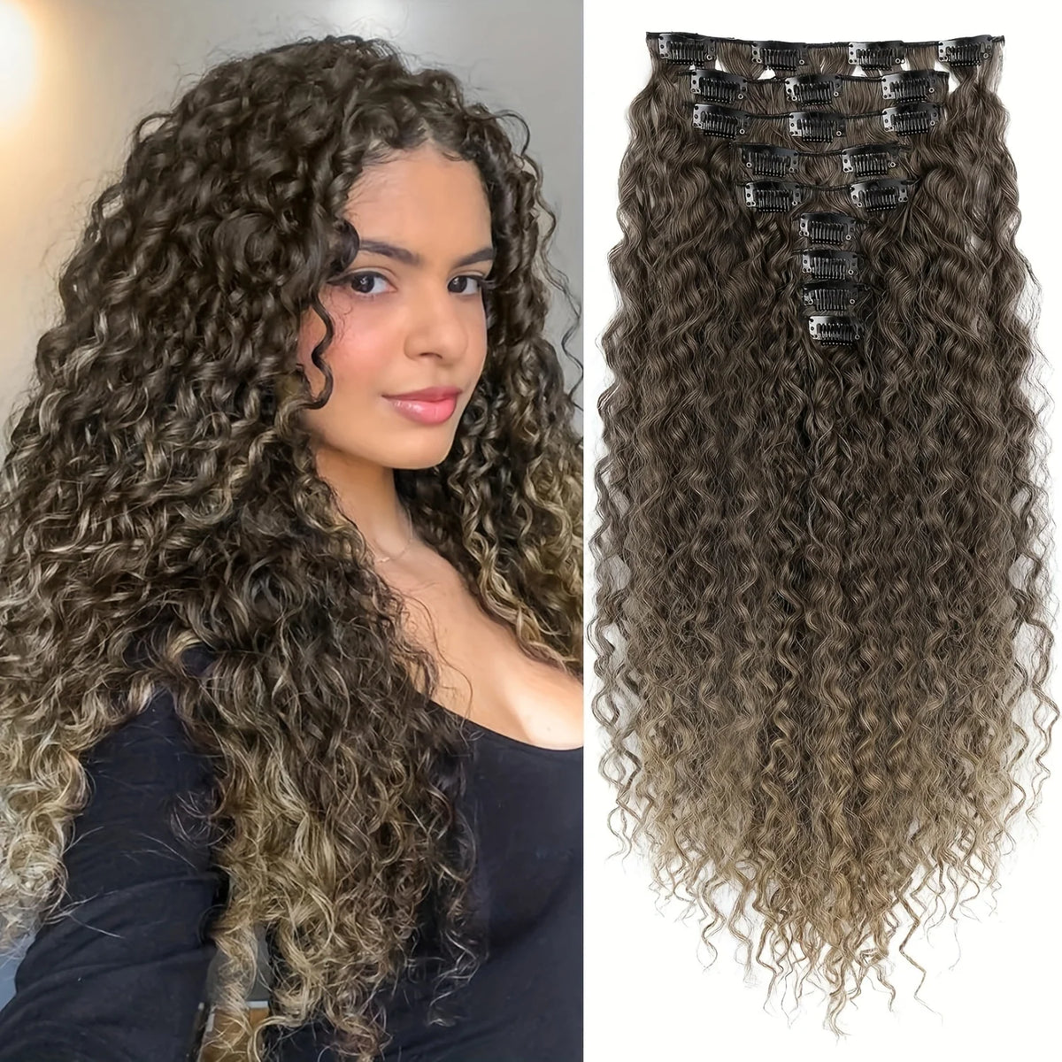 9PCS Clip in Hair Extensions 22 Inch Curly Hair Extension Long Soft Synthetic Hairpieces for Women