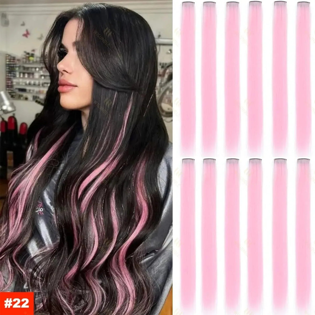 1 5 11 Pcs/lot Clip in Hair Extensions Multi-Colors Highlights Synthetic Hair 22 inch Rainbow Hairpieces for Girls Women Kids