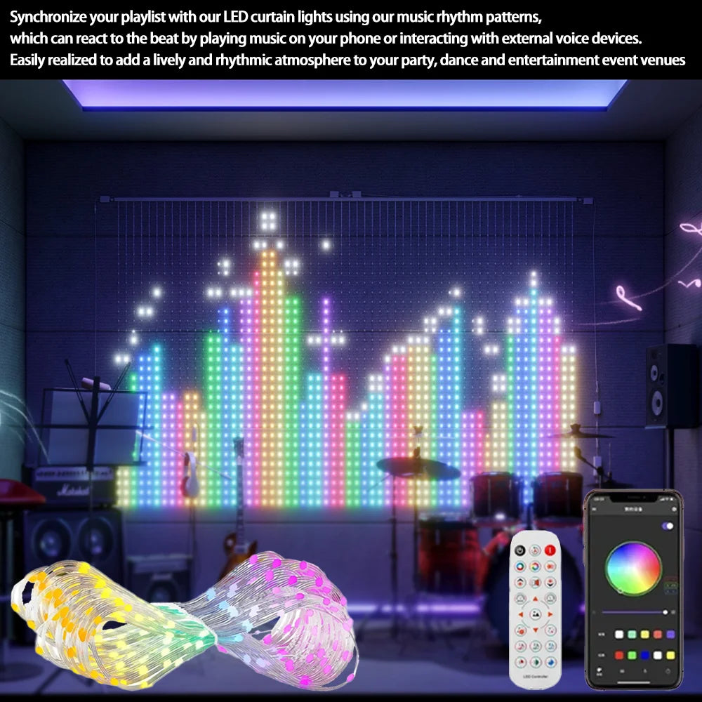 2*2M/3*3M 400LED Smart Curtain Lights Home APP Control Music Mode IP65 Waterproof Outdoor Christmas Decor