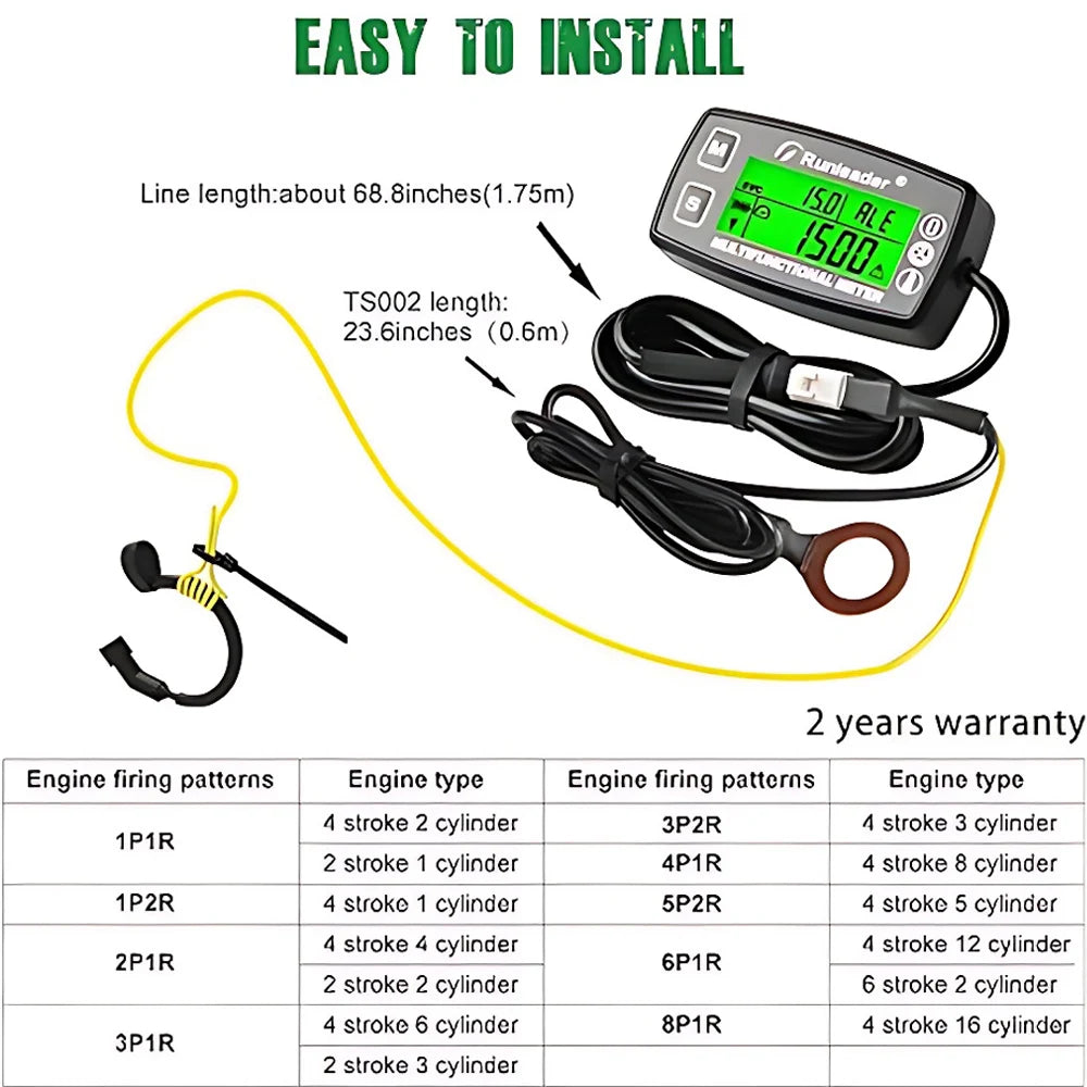 Digital RPM Tach Hour Meter Temperature Gauge Petrol Engine Motorcycle Marine Jet Ski Buggy SnowblowTractor Pit Bike Paramotor