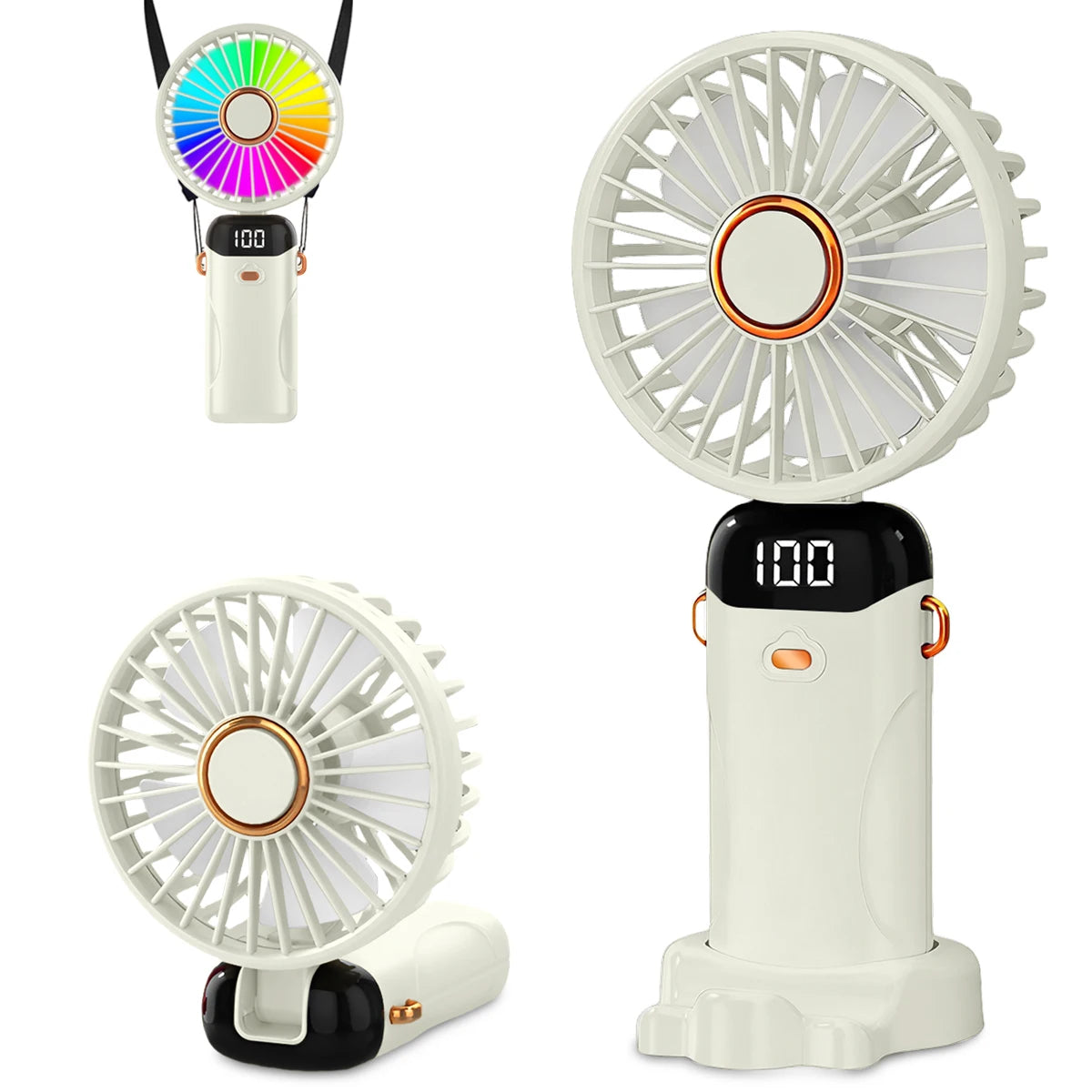 USB Rechargeable Handheld Fan 1200mAh 6 Speeds Foldable LED Light Blade Portable Mini Fan Personal Cooler for Home Gift