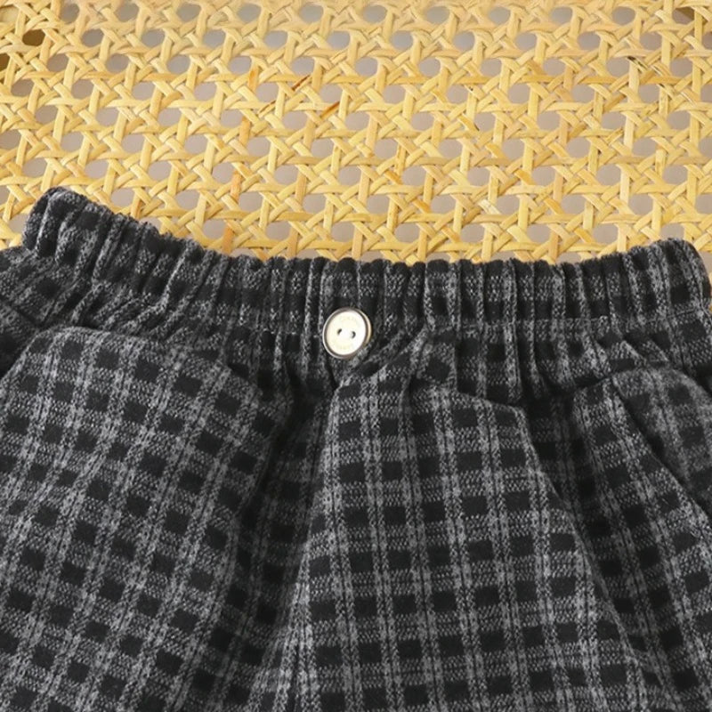 Spring Autumn Children Pants 1-6Years Boys Black Plaid Loose Casual Straight Trousers Korean Toddler Wear for Kids Clothes New