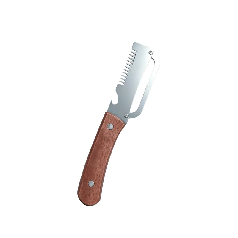 2-in-1 Stainless Steel Peeler Multi-Functional Serrated Vegetable Slicer Fruit Peeling Slicing Wooden Handle New Kitchen Knife