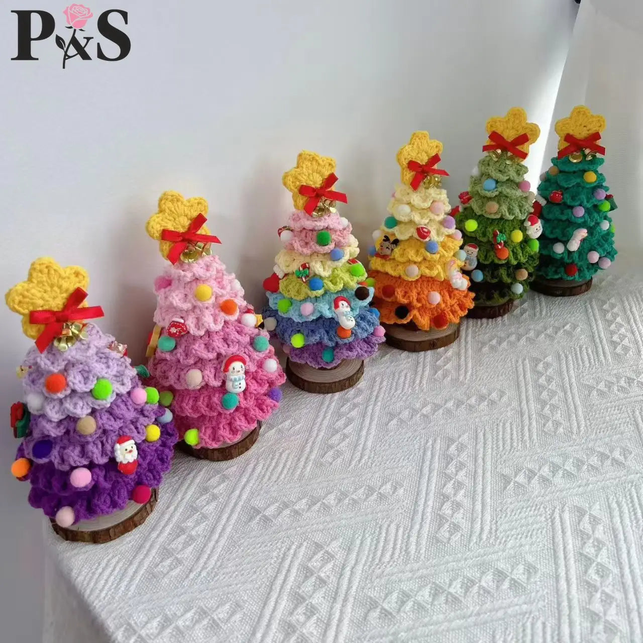 Crochet Christmas Tree Handmade Cute Artifical Green Plant Christmas Home Decoration Mini Desktop Ornament Finished Knitted