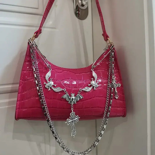 Y2K Harajuku Women's Bag 2024 Trend Gothic Skull Chains Handbags Female High Street Punk Cross Ladies Shoulder Bags