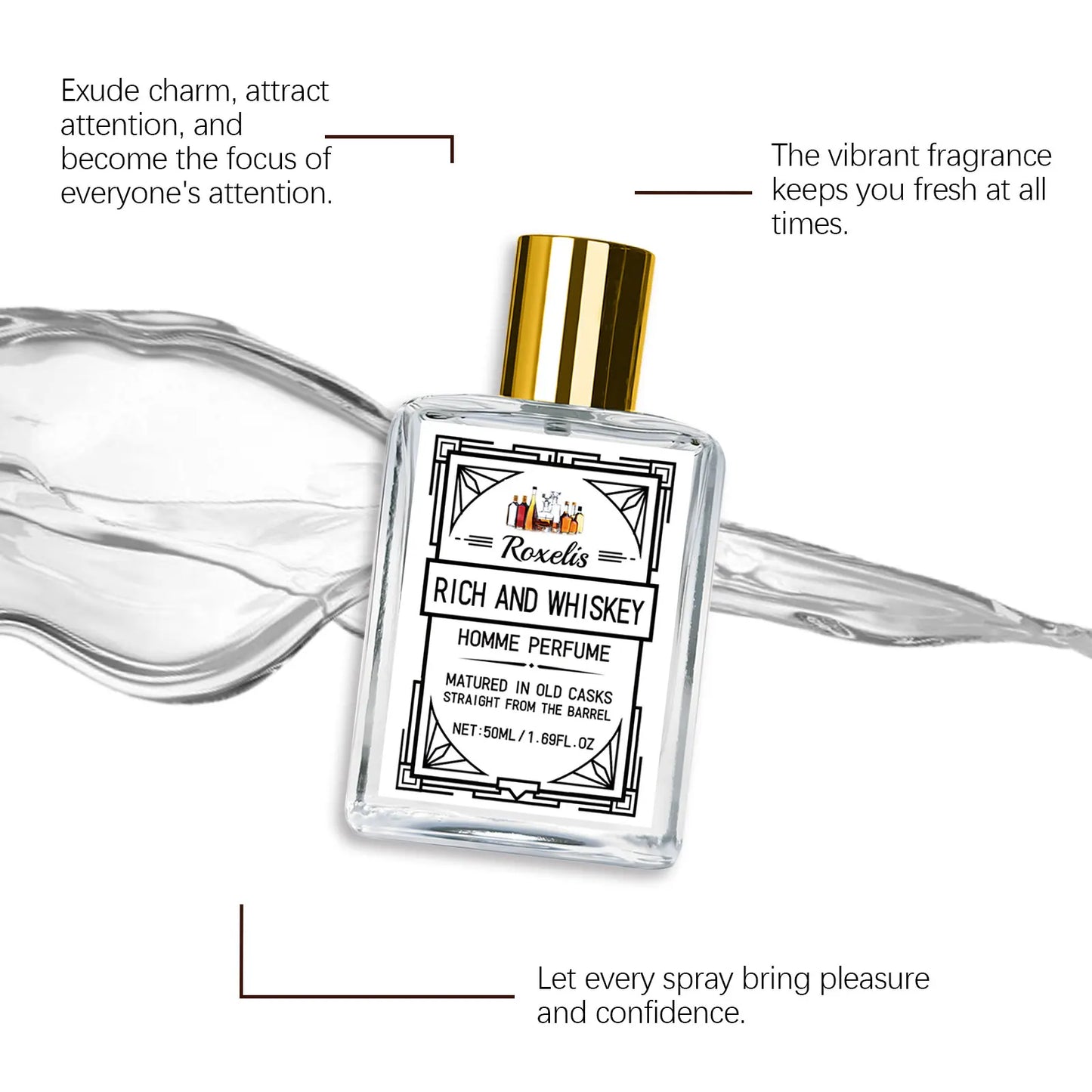 ROXELIS 50ml Rich And Whiskey Homme Perfume Long-lasting Fragrance,Enhance Personal Charm, Confidently Show Style and Elegance