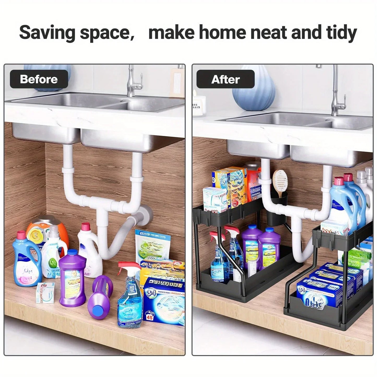Multilayer Pull-out Storage Organizer Rack Versatile Shelf for Kitchen Seasoning Bottles Bathroom Under Sink Clutter Tidying