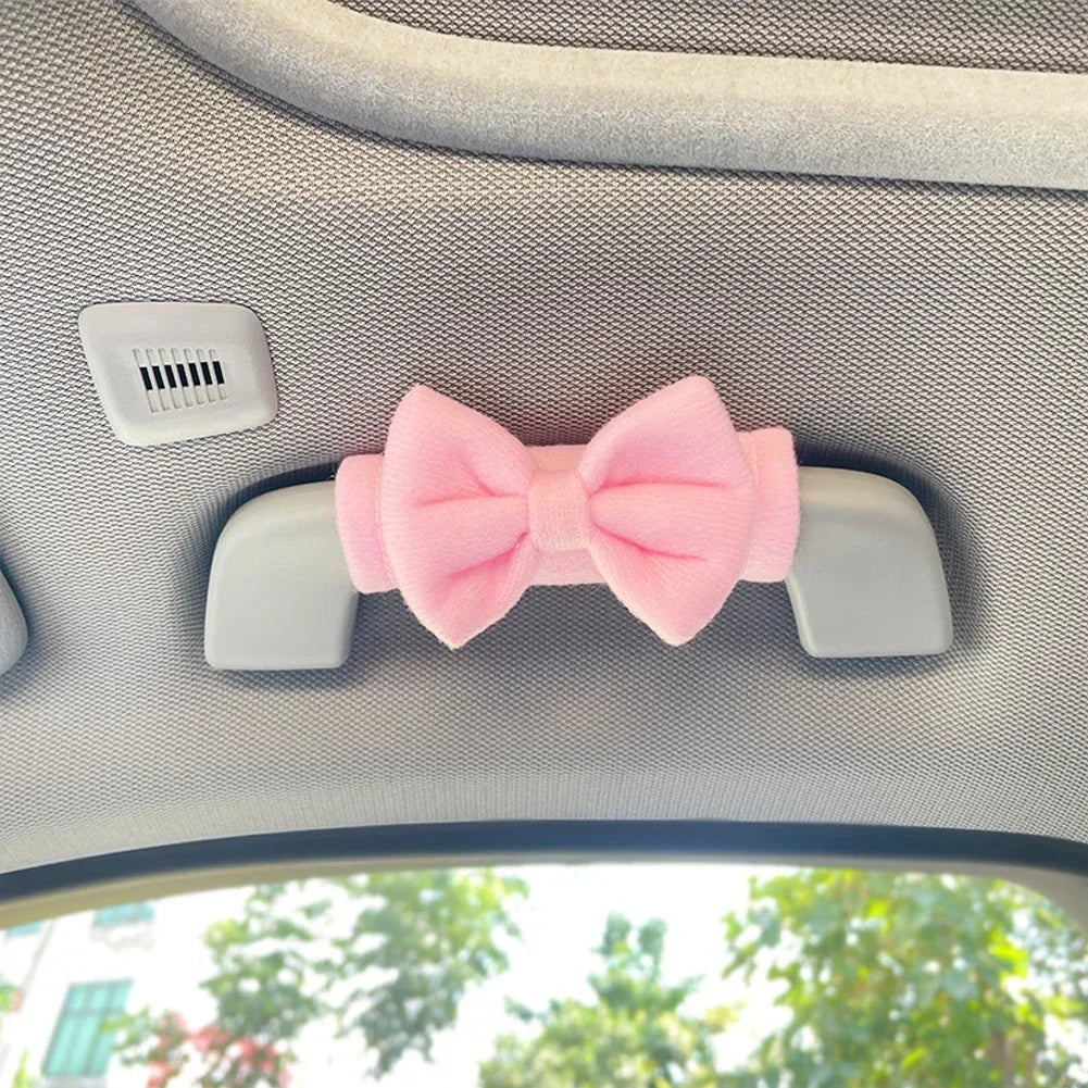 Car Styling Roof Armrest Covers Cute Bow Tie Soft Suede Protective Cover Car Roof Handle Cover Auto Interior Accessories