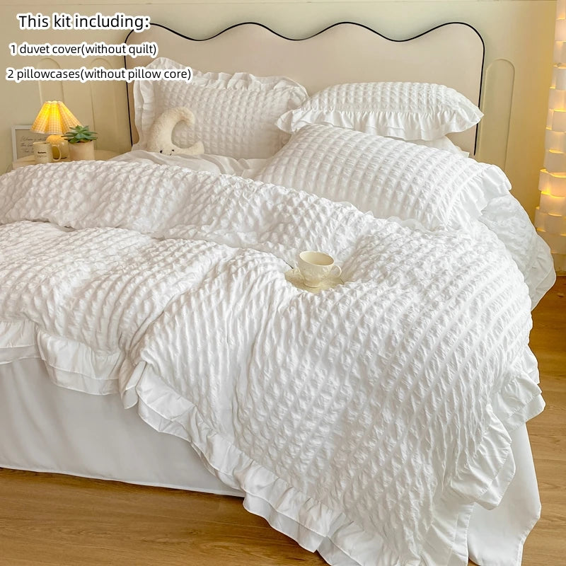 3pcs Korean lace Bedding set seersucker Duvet Cover Set (1*Duvet Cover + 2*Pillowcase, Without Core)for bedroom guest room