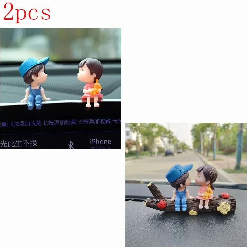 1/2pcs Car Interior Decoration Cute Cartoon Couples Action Balloon Ornament Auto Interior Dashboard Accessories For Girls Gifts