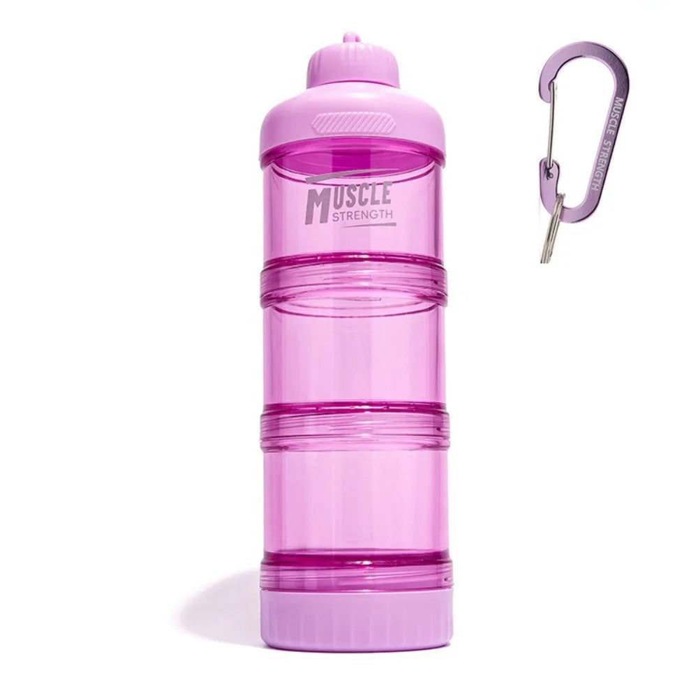 High Quality 1/2/3 Layer Protein Powder Box Portable Plastic Medicine Box with Mountaineering Buckle Layered Storage Snack Can