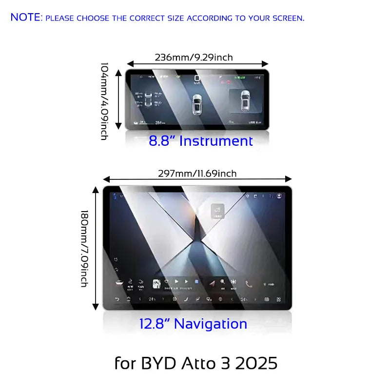 Tempered Glass Film Screen Protector for BYD Atto 3 Yuan Plus 2022-2025 Instrument Navigation Protective Cover Car Accessories