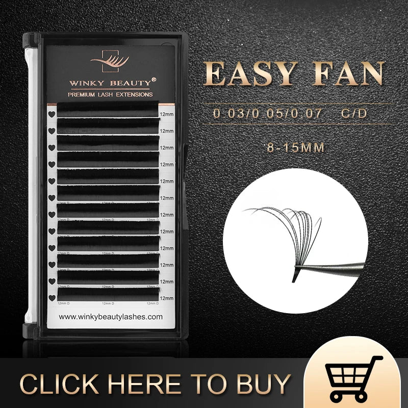 Hot Selling Winky Beauty 0.03/0.05/0.07 C D Curl Easy Fanning Lashes Volume Mega Eyelashes Extension Self Blooming Eyelashes