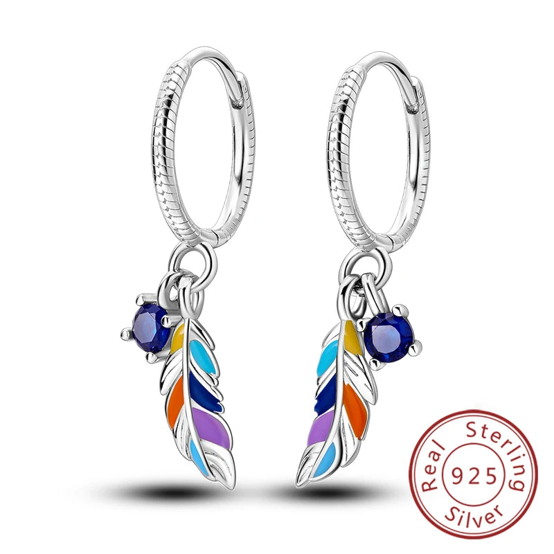 New Original 925 Sterling Silver Hoop Earrings Purple Zircon Flowers Butterflies Studs Earring For Women Wedding Engagement Gift