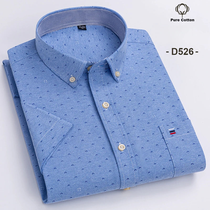 Plus Size 7XL Summer Short Sleeve Shirt 100%Cotton Shirts for Men White Plaid Striped Social Slim Fit Formal Business Clothing
