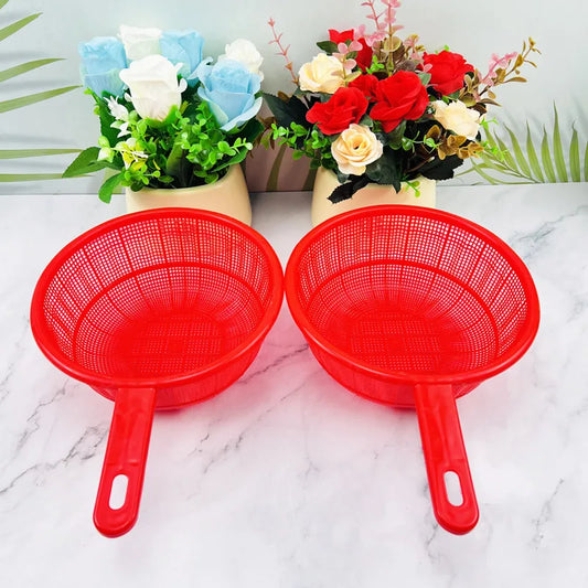 1/2Pcs Household Kitchen Plastic Basket Red Handle Vegetable Fruit Rice Wash Drain Storage Net Strainer Circular