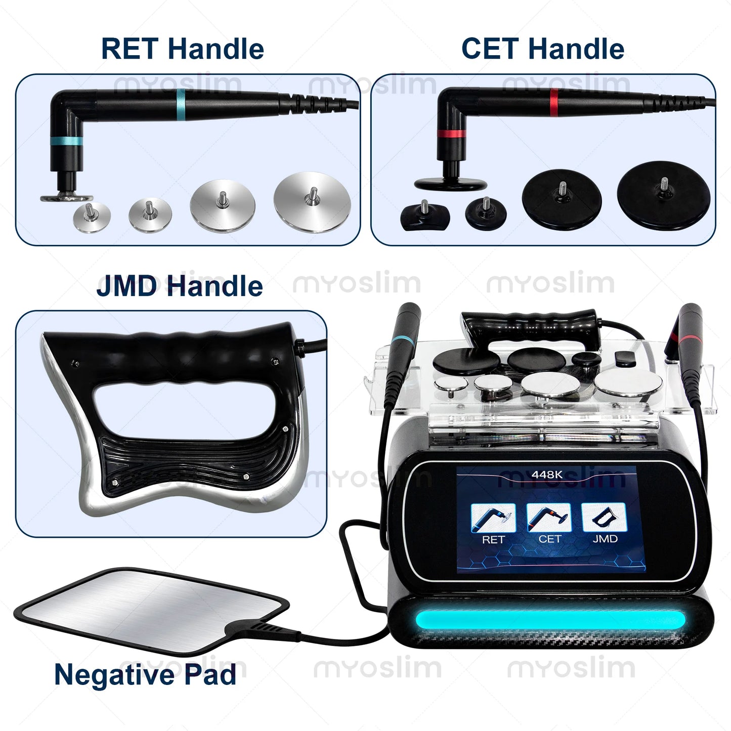 448KHz Professional RF Beauty Machine 3 Handles 8 Probes Skin Firming Cellulite Reduction Back Abdomen Thighs Device