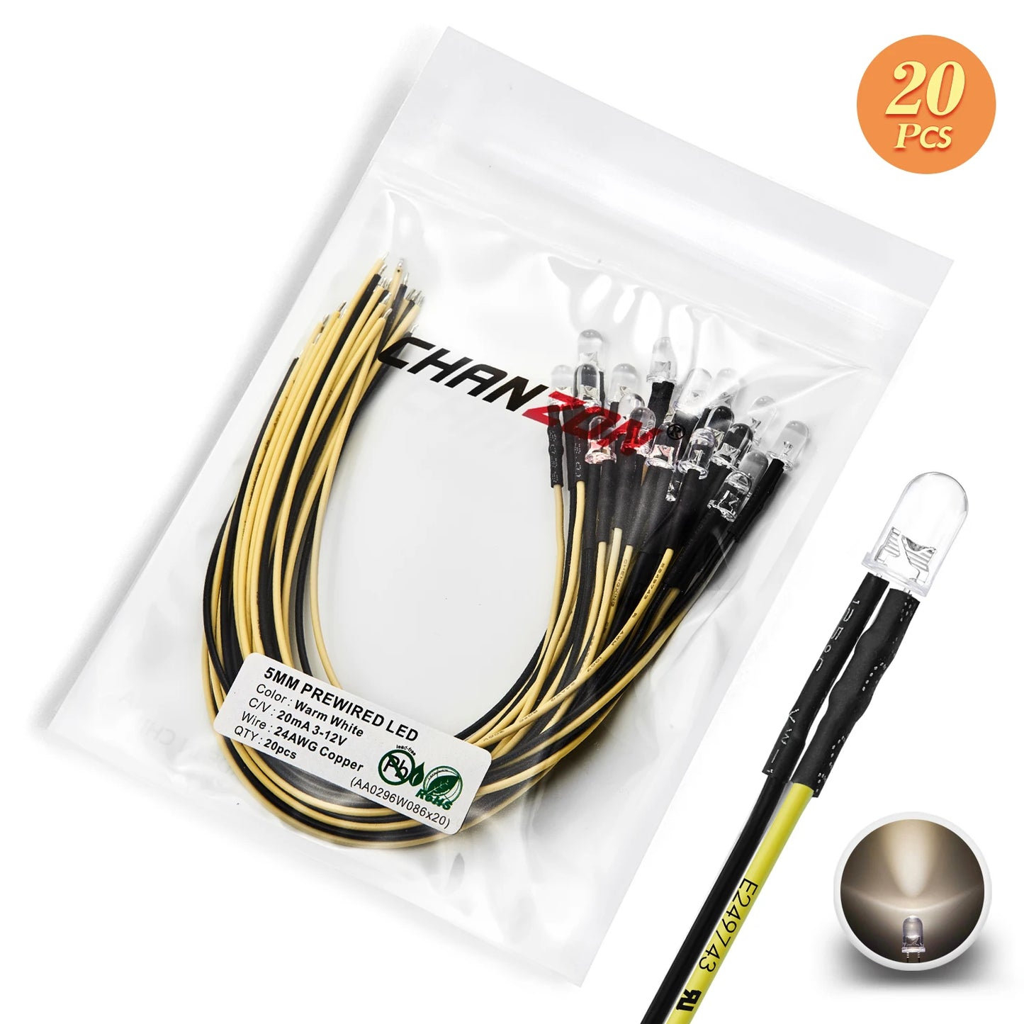 12V 5mm LED Diode Kit Warm White Red Green Blue Yellow Orange UV Purple Pink Prewired 5 9 12 V Light Emitting Indicator RC Lamp