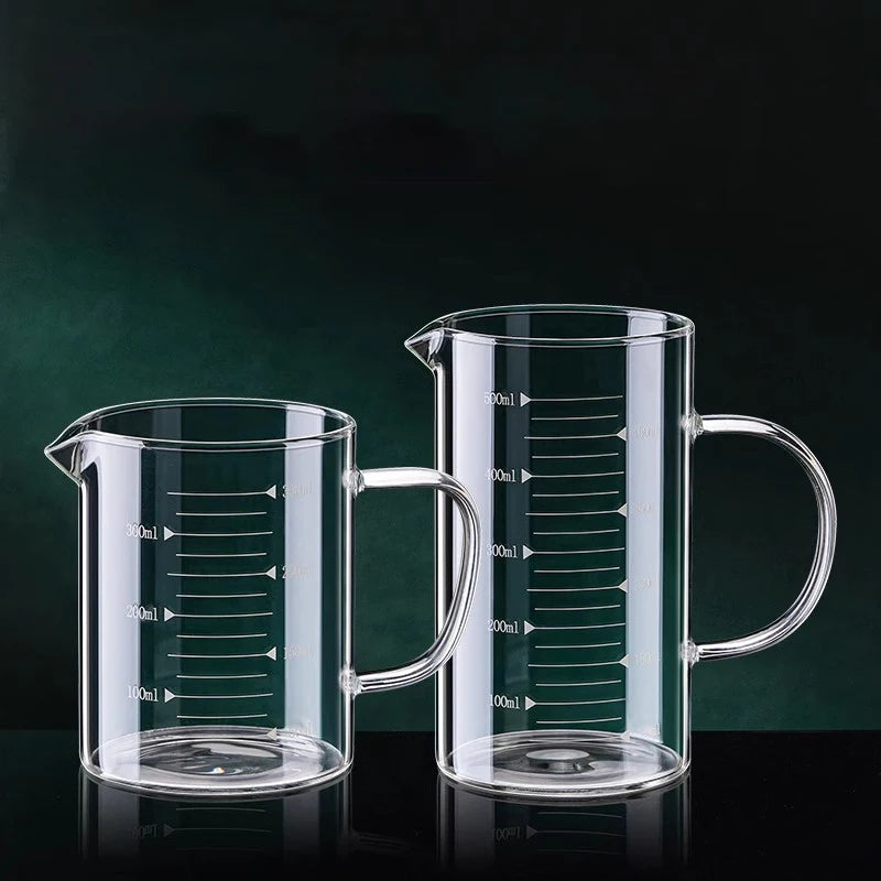 YWDL 1/2pcs Glass Measuring Cup With Handle Heat-resistant Laboratory Beaker Kitchen Milk Coffe Measuring Mug 250/350/500/1000ml