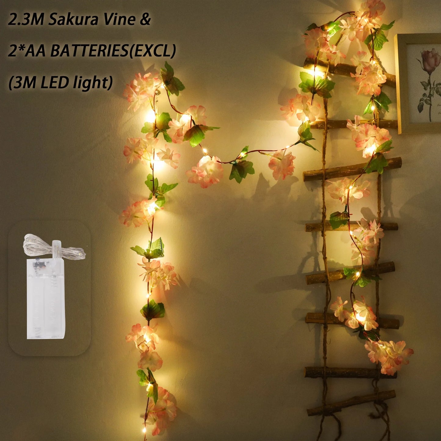 Cherry Blossom LED Light Artificial Flowers Vines For Wedding Party Home Decoration Hanging Wall Garden Arch Christmas Ornament
