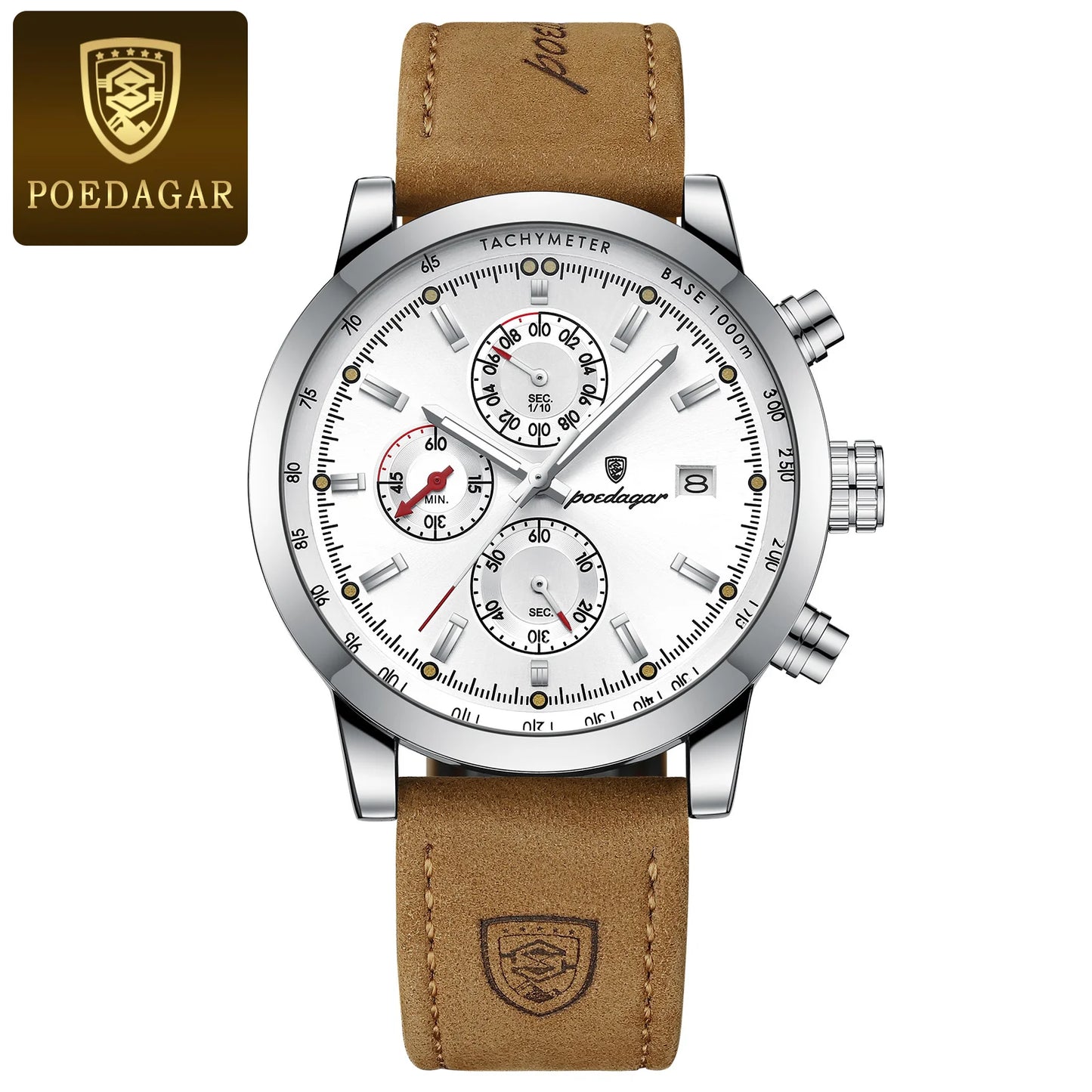 POEDAGAR Luxury Trendy Man Watch Date Waterproof Luminous Chronograph Men Watch Sports Male Stylish Leather Men's Quartz Watches