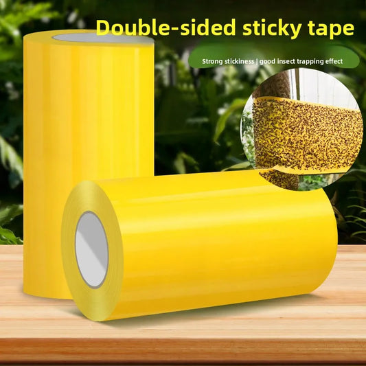 1 Roll 10M Yellow Double-Sided Sticky Insect Barrier Tape Anti-Climb Insect Trap Tape Non-Toxic for Ants Moths Aphids Whiteflies